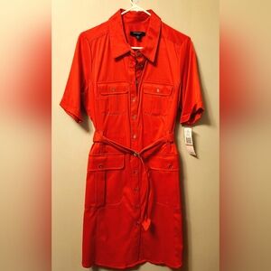 Coral Button-Up Shirt Dress